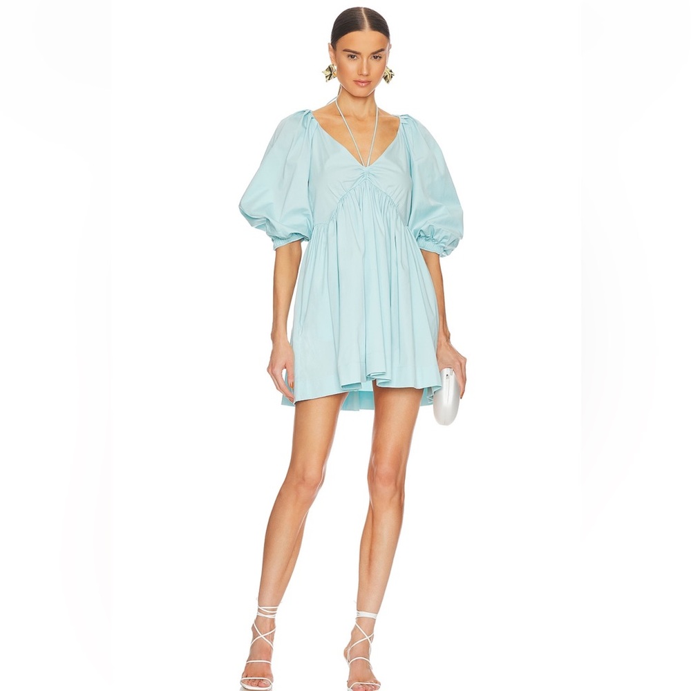 L'Academie Light Blue Mini Dress with Puff Sleeves
